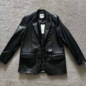 Zara Faux Leather Black Blazer